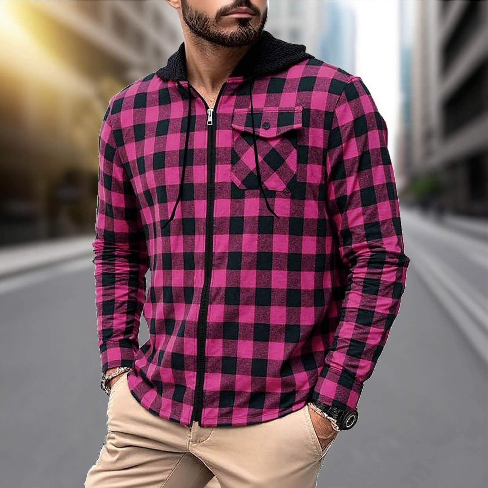 Afuyipoi Mens Flannel Shirt Jacket, Quilted Lined Plaid Shirt Long