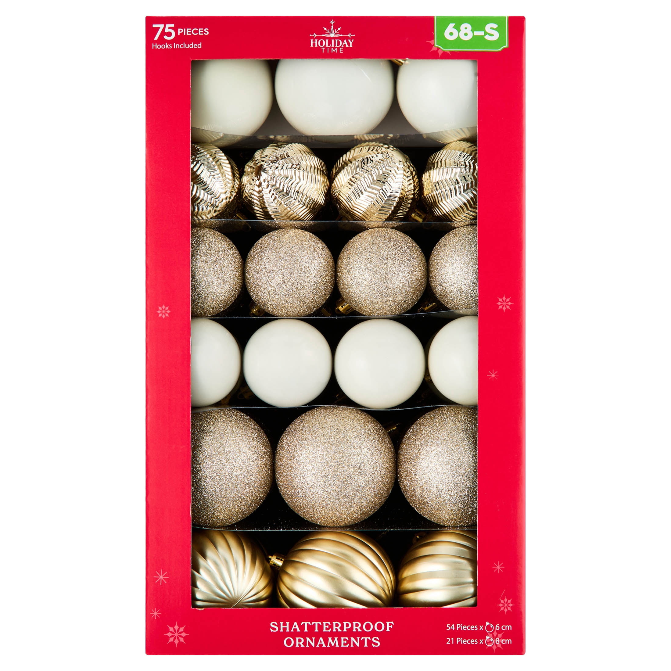75-Count Champagne Ball Shatterproof Christmas Ornaments, by Holiday Time