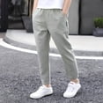 thumbnail image 2 of ZLBDYG Boys Cotton Linen Pants Summer Lightweight Athletic Running Joggers Pant Kids Teen Soft Elastic Waist Trousers Casual Clothes, 2 of 3