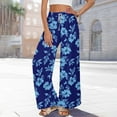 thumbnail image 6 of Sakmal Palazzo Pants for Women Flowy Work Wide Leg Summer Floral Blue High Waisted Full Length Pants with Pockets, 6 of 8