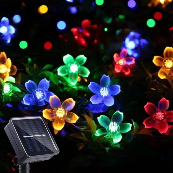 Cadena de luces solares con forma de flor IticDecor, 50 LED, impermeables para exteriores