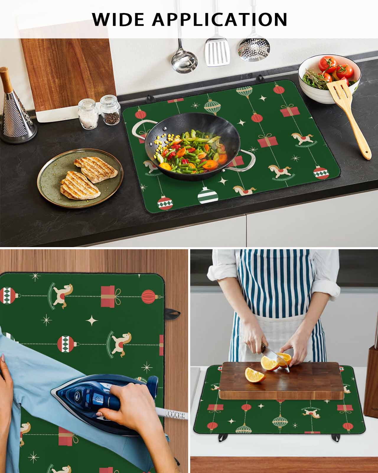 Large Induction Cooktop Protector Mat Christmas Stove Top Covers for Electric Stove, Winter Xmas Balls Weeping Green Cartoon Cute Decorative Stove Burner Cover Mats, Glass Top Stove Cover