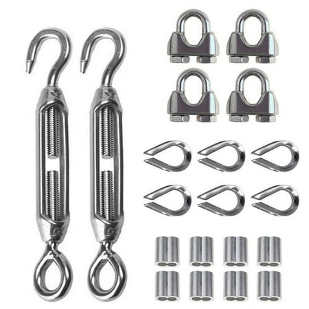 

20Pcs Duty Wire Rope Tension Kits Turnbuckle 1/8 Inch Wire Rope Cable Clip/ Thimble Wire Rope Aluminum Sleeve