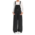 thumbnail image 3 of UACY Boys Girls Denim Overalls, Baggy Wide Leg Adjustable Strap Jean Jumpsuit Hip Hop Casual Preppy Aesthetic with Pockets (Black, 13-14 Years), 3 of 5