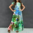thumbnail image 5 of NaWent Girls Maxi Dress Short Sleeve Casual Long Tie-Dye Dresses with Pockets 6-12 Years Blue 12 Years, 5 of 7