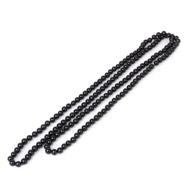 Chunky Multilayer 9mm Black Faux Pearl Charm Beads Long Chain Statement Necklace