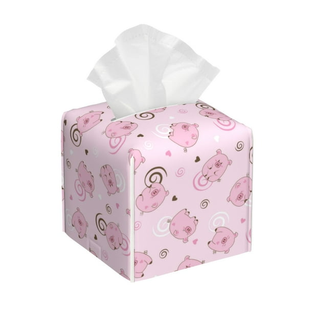 Balery Cute Pig Porta Pañuelos de Cuero con Estampado – Funda Moderna Cuadrada para Caja de Pañuelos, Dispensador 5x5x5''