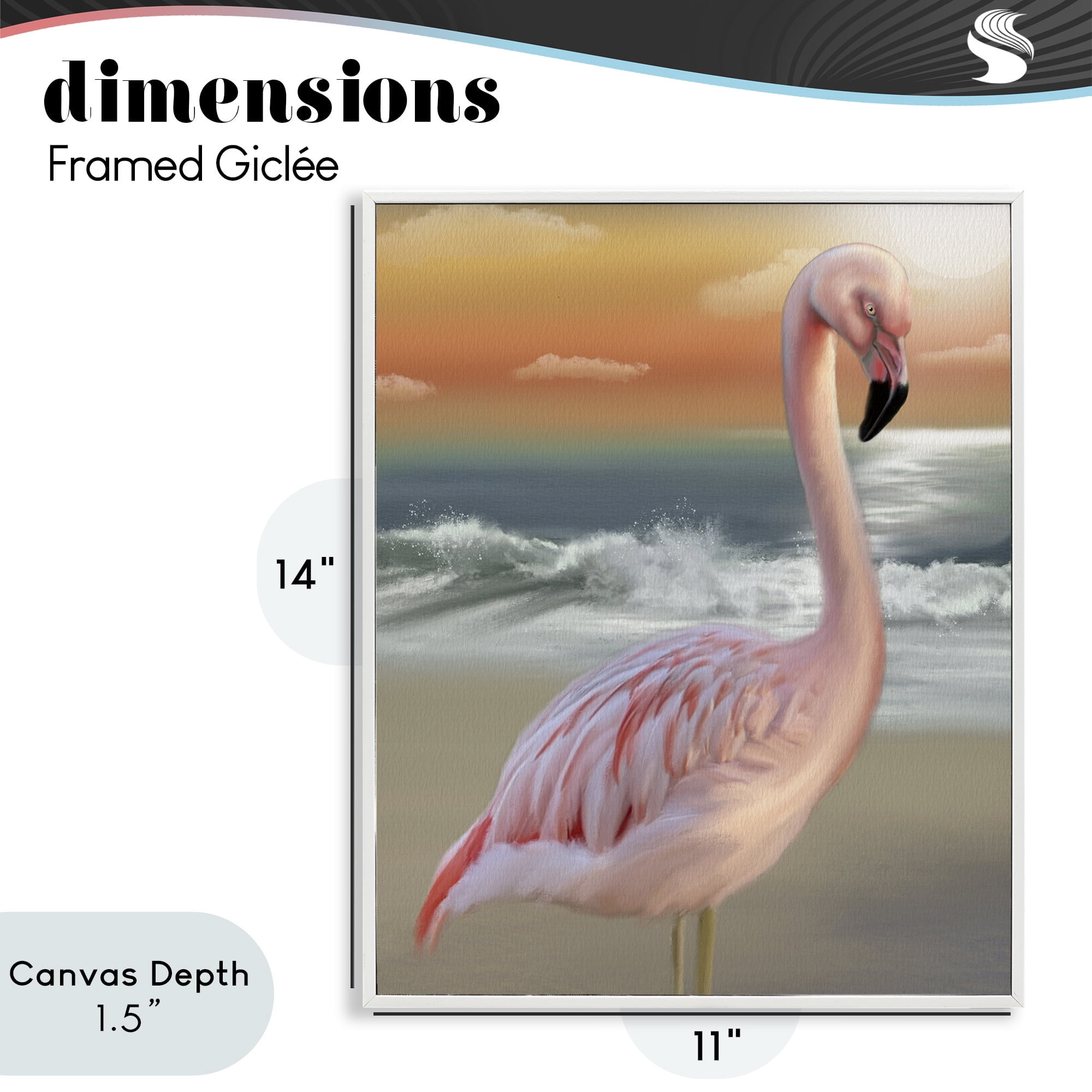 Stupell Industries Coastal Beach Flamingo White Framed Giclee Art, design by Matthew Piotrowicz