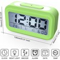 thumbnail image 4 of Reloj despertador digital para despertar por la mañana, reloj despertador digital silencioso con pilas para niños y adultos, pantalla LED grande, calendario de temperatura, verde, 4 of 5