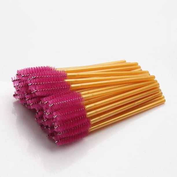 Nvzi 100 piezas de cepillos desechables para rímel de pestañas, para extensiones de pestañas, cejas y maquillaje (cabeza de rosa de varilla amarilla)