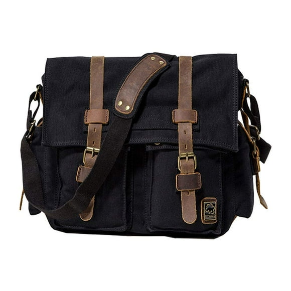 JONON Vintage Military Men Canvas Messenger Bag for 13.3-17" Laptop (Size 14.7", Black)