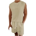 thumbnail image 2 of Abtuhar Men Leisure Solid Sleeveless Hoodless Casual Blouse and Pants Pajamas Set Set,Khaki,XL, 2 of 5