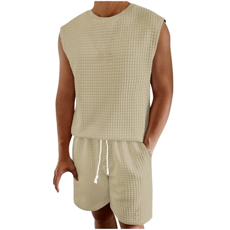Suits for Men Mens Casual Pants Men Fashion Casual Solid Sleeveless Hoodless Casual Blouse And Pants Suit Set Suit for Men