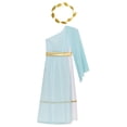 thumbnail image 5 of LiiYii Kids Girls Ancient Greek Princess Outfits One Shoulder Maxi Toga Dress with Wreath Headband Light Blue 14, 5 of 7