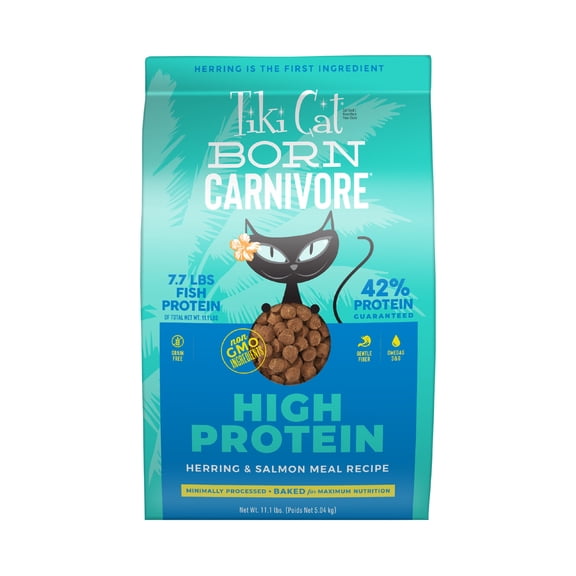 Tiki Cat Born Carnivore High Protein Dry Cat Food, Herring & Salmon Meal, 11.1 lbs. Bag