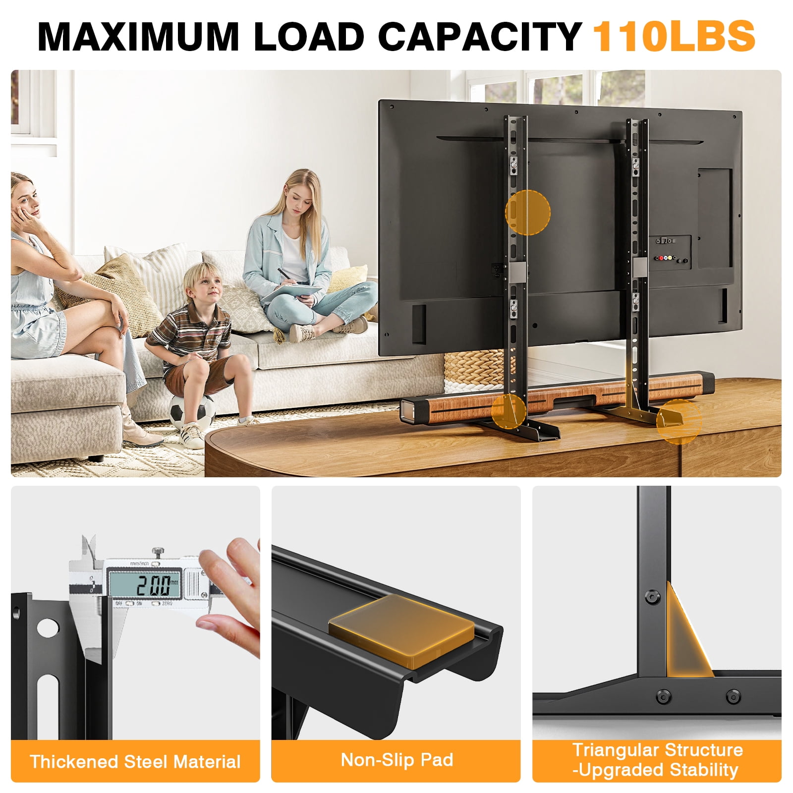 RTVR Universal  Table Top TV Stand  Base Height Adjustable  for Most 20 to 75 inch LCD LED TVs up to 110lbs