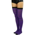 thumbnail image 3 of ToBeInStyle Womens Opaque Hoseiry Thin Striped Thigh High Stocking - Black w/ Purple Stripes - One Size, 3 of 6