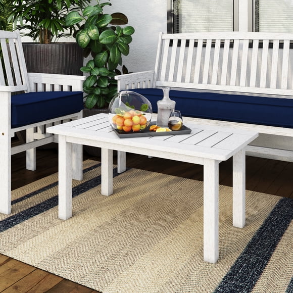 CorLiving Miramar Solid Hardwood Outdoor Slat Top Coffee Table, White