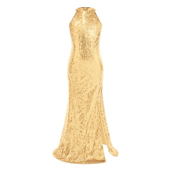 Alvivi Girls Sequin Halter Fishtail Maxi Dress Junior Bridesmaid Wedding Birthday Party Gowns Gold 8