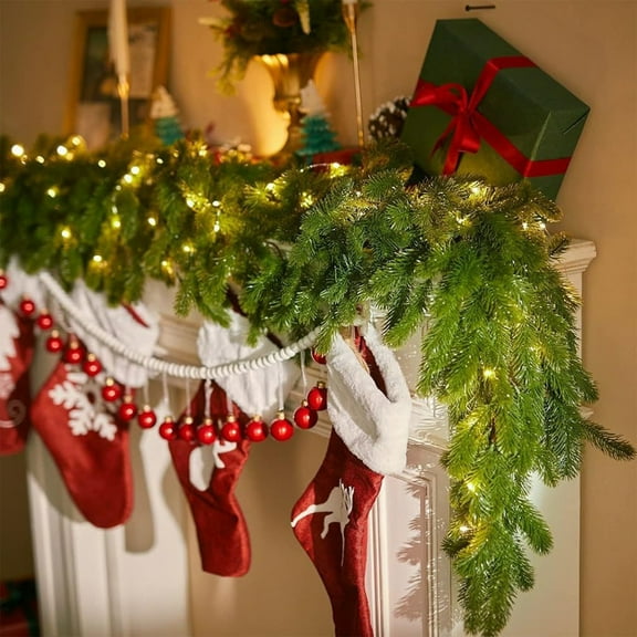 YUNAFFT Pre-Lit Artificial Christmas Garland, Green, Norwood Fir, White Lights, Battery Operated, Christmas Collection