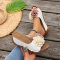 thumbnail image 6 of Xdegoge Sandals for Women Summer Wedge Slides Open Toe Flower Decor Contrast Stitching Platform Mules Casual Beach Walking Shoes Lightweight Non Slip Sole Ladies Footwear, 6 of 9