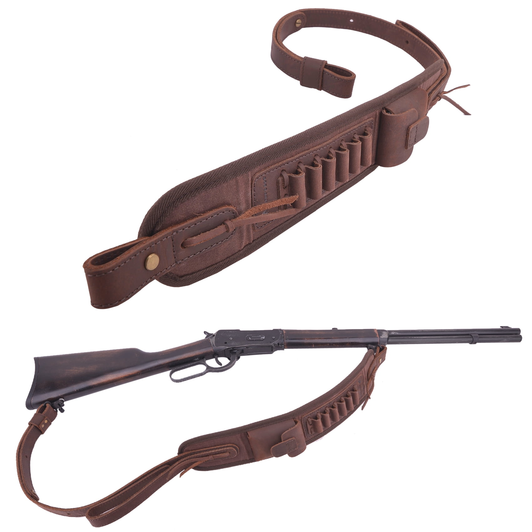 Leather Canvas Rifle Sling Gun Ammo Holder Slots Strap with Swivels for .30/30 .357 Ammo  Hunting GIFTS
