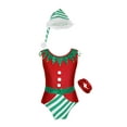 thumbnail image 5 of TTAO Kids Girls Santa Helper Dance Bodysuit Ruffles One Piece Gymnastics Leotard Athletic Jumpsuit with Hat Red 10, 5 of 7