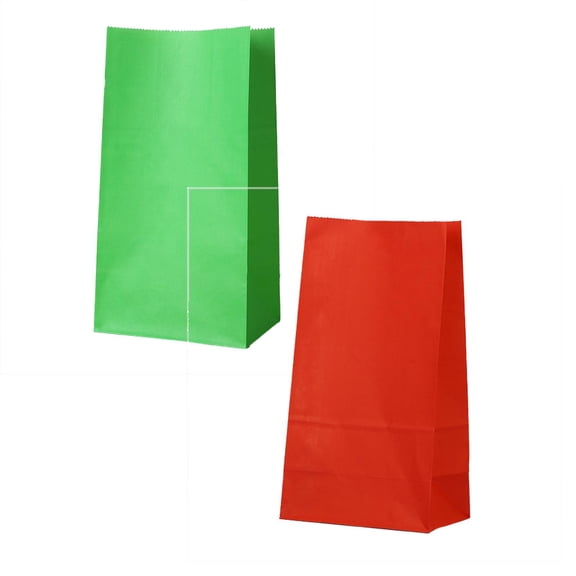 XUYAN 10pcs Candy Packaging Flat White Kraft Paper Bag Paper Gift Bag for Halloween Thanksgiving Christmas Holiday Wedding Bridal Birthday Party Gift, Reusable & Durable(Red Green)