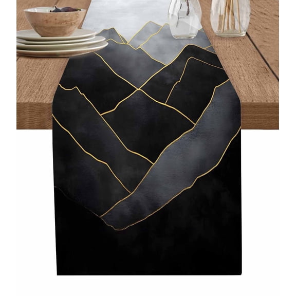 Ldtrchee Black Mountain Table Runner 72 Inches, Modern Geometric Abstract Art Bed Runner Dresser Scarves Tabletop for Indoor Outdoor Parties/Ceremony/Banquet, 14" x 72"
