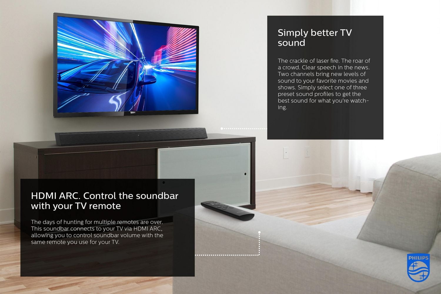 Philips 2.0 Soundbar Speaker with HDMI ARC, TAB5105