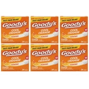 6 Pack Goody's Cool Orange Extra Strength Headache Powder 24 Sealed Packets Each