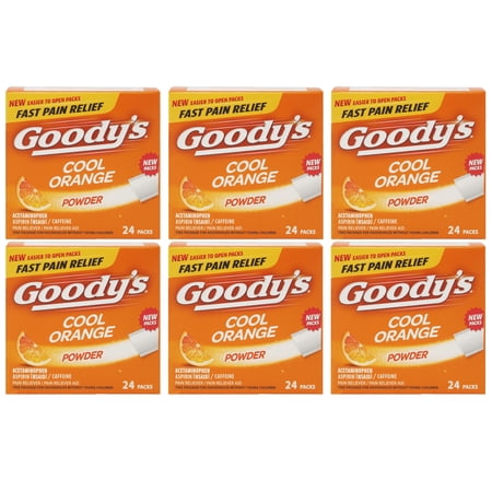 6 Pack Goody's Cool Orange Extra Strength Headache Powder 24 Sealed Packets Each