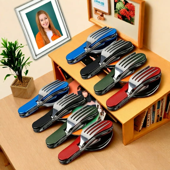 4pcs, Multifunctional Outdoor 4-in-1 Cutlery, Detachable Folding Camping Knife, Fork and Spoon Set - for Camping, Hiking and Survival Travel - Ideal Gift for Explorers