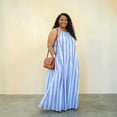 thumbnail image 2 of Women's Plus Size Blue And White Striped Tie Back Maxi Dress, 2 of 3
