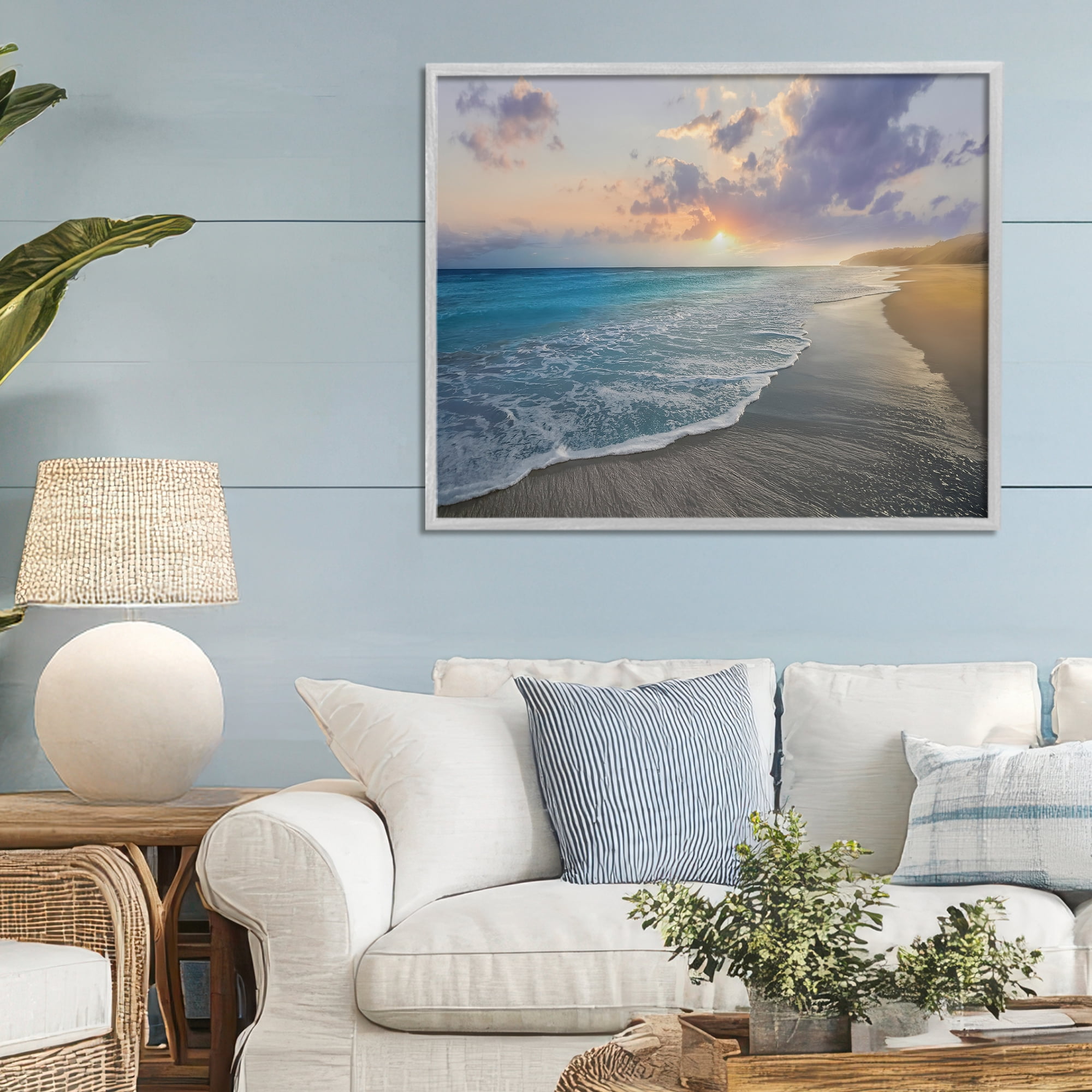 Stupell Industries Sunset over Tranquil Coast Gray Framed Giclee Art, design by Mike Calascibetta