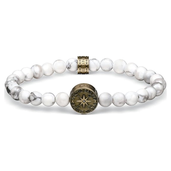 BERING Arctic Symphony Collection Brass Arctic Sailing Link Bracelet with White Pine Beads. 632-52-220
