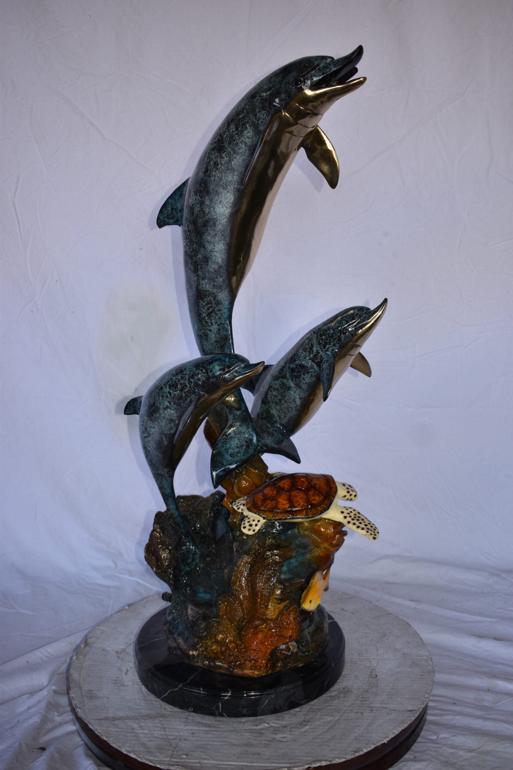 Nifao Three Dolphins with Sea Turtle Outdoor Fountain Statue, Bronze Garden Water Feature Sculpture for Patio & Yard – Garden Outdoor Decor Sculpture, 17"L x 15"W x 38"H