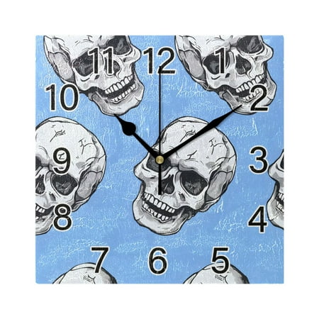 Ryvnso Skeleton Skull Head Wall Clock Square Silent Non-Ticking Battery Operated 7.78