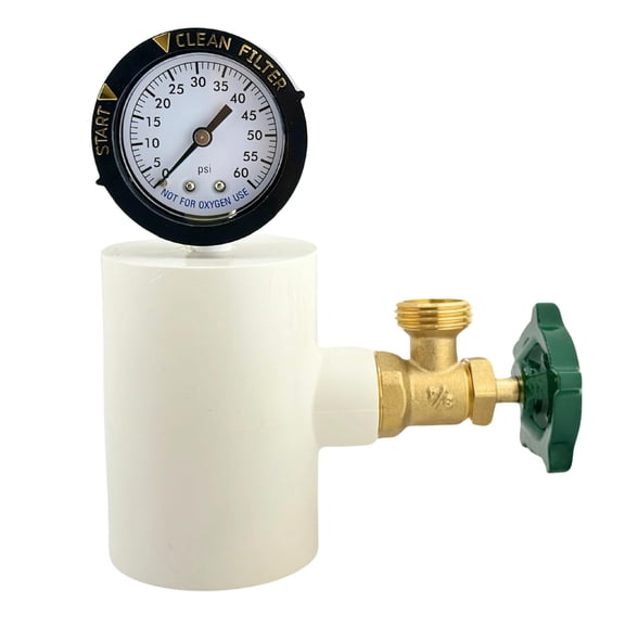 2” Pool Pressure Test Kit 25501-100-000 with Water Pressure Gauge & Premium Brass , Accurate Reading & Durable Build, One Piece PVC Fitting Ideal for New Construction & PVC Line Testing