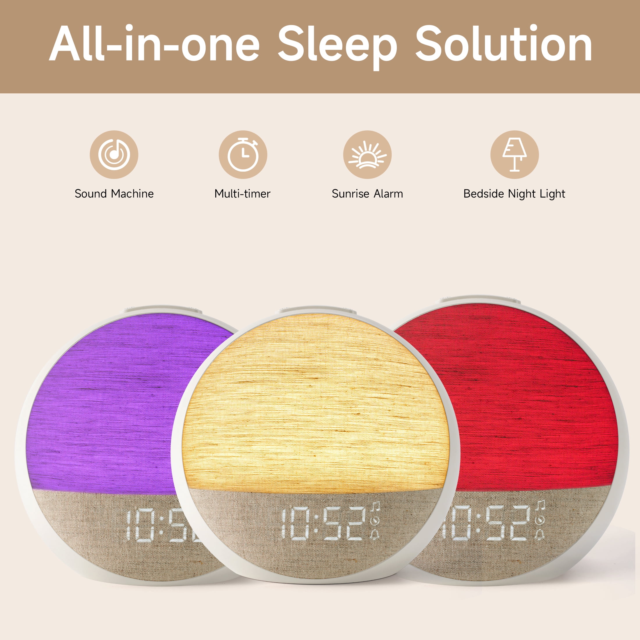 Sunrise Alarm Clock Wake up Sunlight with Sound Machine & Dimmable Night Light for Bedrooms Clock