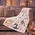 thumbnail image 6 of Playful Kittens Yarn Balls Paw Prints Watercolor Pink, Playful Pet Portrait Pattern, Warm Flannel Blanket for Living Room and Bedroom, Cat Lovers Appreciation Gift, Pet Lover Home Decor, 6 of 9