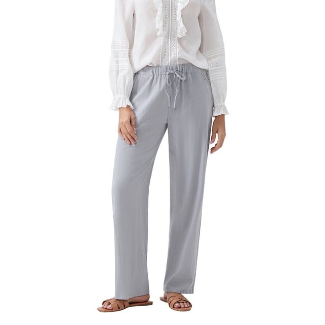 Gupgi Women Loose Pants Plus Size Trousers S-3XL Solid Color Drawstring High Waist Pants with Pockets