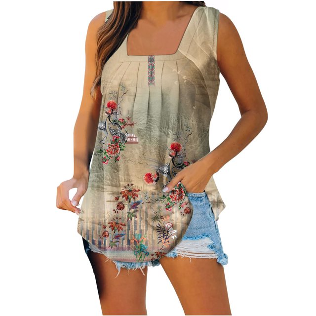 T-shirts pour Femmes Mode Femmes Imprimé Débardeurs Confortables Légers Camisole T-Shirt T-Shirt Imprimé Machine