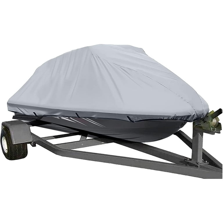 GOODSMANN Boat Cover Jet Ski Cover 300D Heavy Duty Trailerable Watercraft  Cover ​Silver Waterproof Fits Most 3 Seater Or 124'' L, 49 W and 40 H  9412-13202-01A 