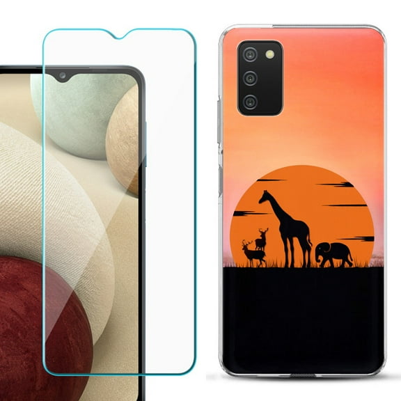 Slim-Fit TPU Fashion Phone Case for Samsung Galaxy A03s, with Tempered Glass Screen Protector, by OneToughShield ® - Sunset Safari