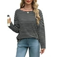thumbnail image 4 of Rdhnmea Womens Fall Casual Tops Striped Long Sleeve Boat Neck T-Shirts, 4 of 6