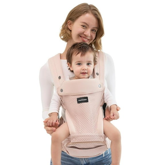 Momcozy Baby Carrier with Hip Seat, 2-in-1 Detachable Hip Seat Carrier for Toddlers up to 44lbs, Forward-Facing Carry for Active Babies Fits Waist Sizes up to 47 Inches, Pink