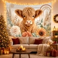 thumbnail image 3 of Highland Cow with Boho Rainbow and Flowers, Calming Boho Style for Animal Lovers, Pastoral Wall Art, Housewarming Gift, Tapestry Wall Hanging for Bedroom and Entryway, 3 of 7