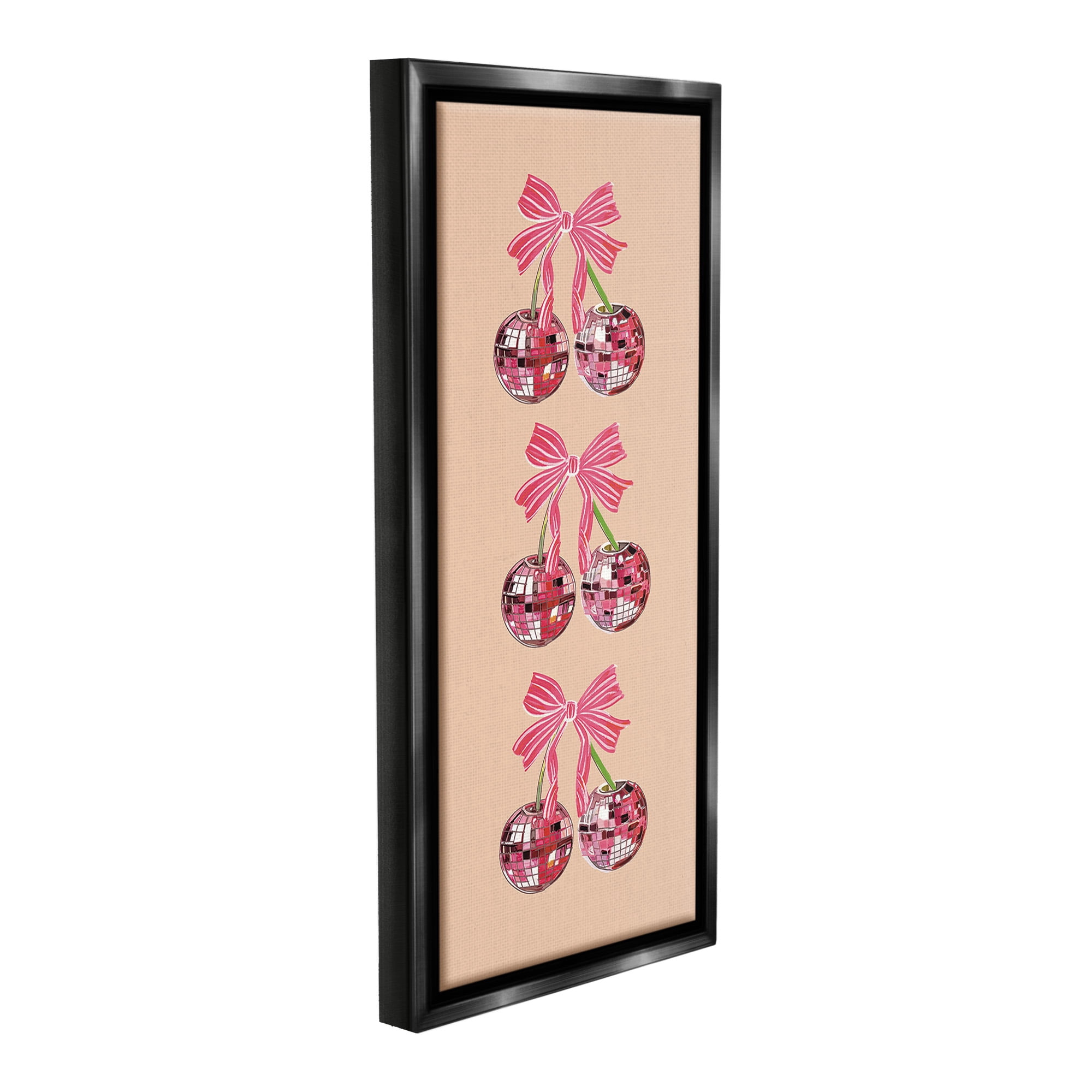 Stupell Industries Cherries with Ribbons Food & Beverage Painting Black Floater Framed Canvas Art Print Wall Art, 11 x 25