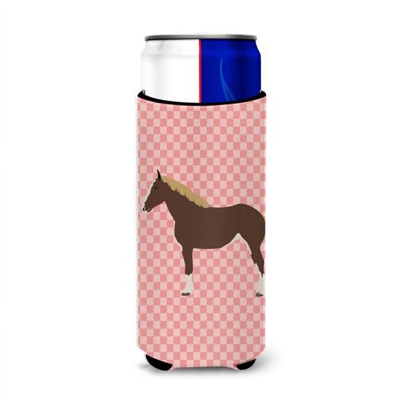 Percheron Horse Pink Check Michelob Ultra Hugger for Slim Cans